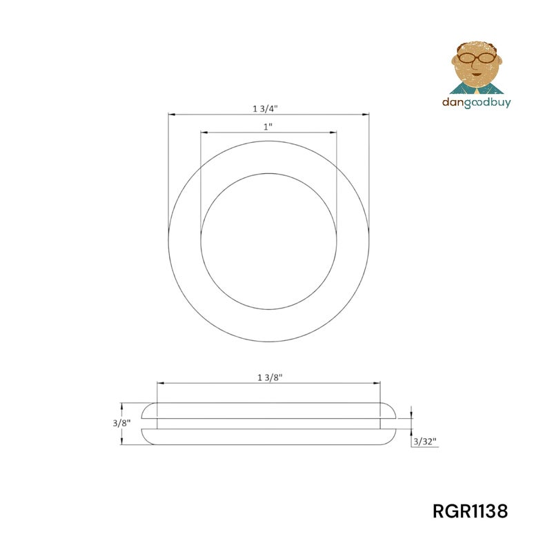 dangoodbuy دنجودباي جرومايت مطاطي يناسب ثقب 1 3/8" في لوحة بسماكة 3/32" - فتحة داخلية 1" - عبوة واحدة - Image 2